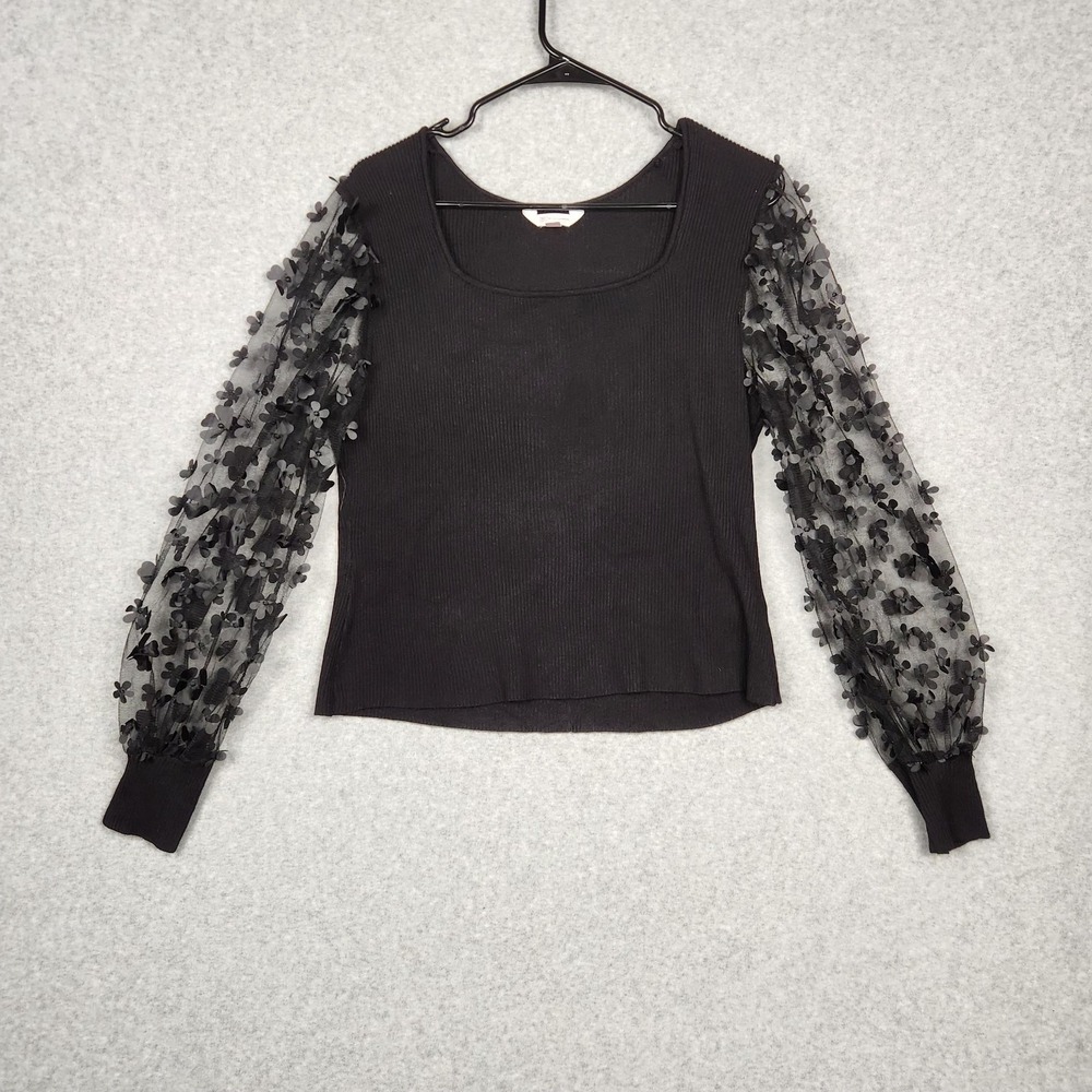 No Boundaries Sweater Womens 2XL Sheer Floral Mesh Sleeve Fairy Grunge Whimsical